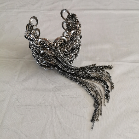 Silver Toned Chain Cuff Bracelet - Picture 3 of 6